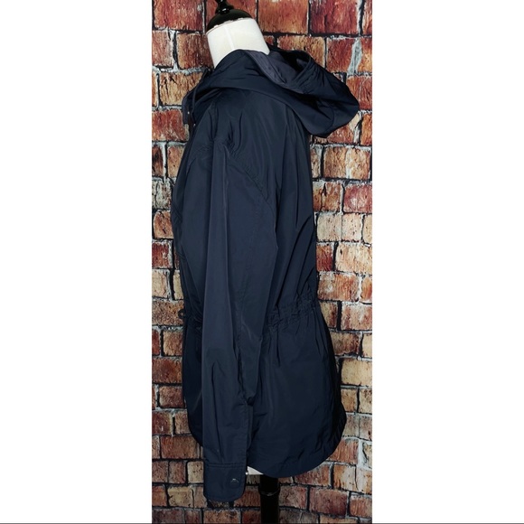 Coach Women’s Navy Blue Small Stadium Hooded Rain Coat Jacket Drawstring Waist - Picture 3 of 5